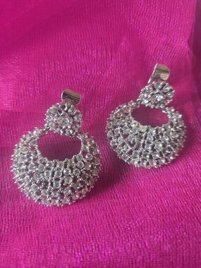 Clipon Clip On Silver Crystal Drop Earrings - Sparkling Women's Jewelry
